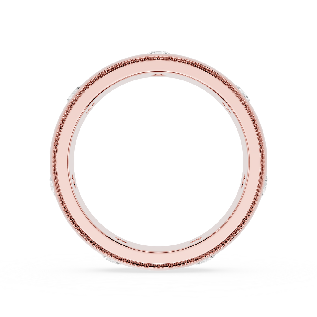 Rose gold ring with small stones on a white background