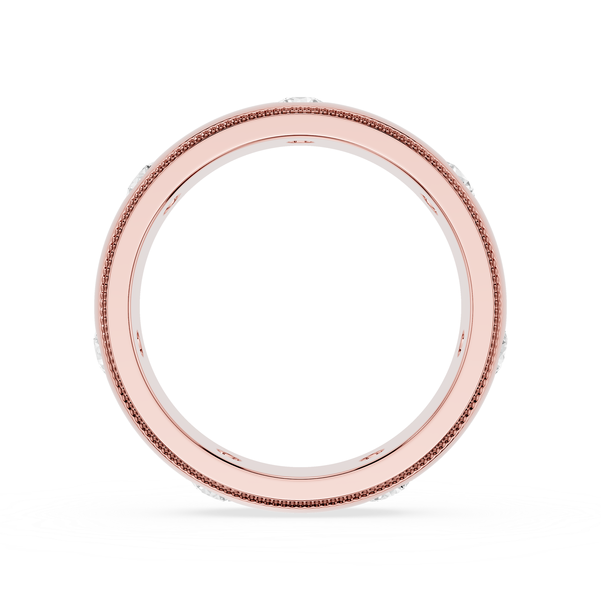Rose gold ring with small stones on a white background