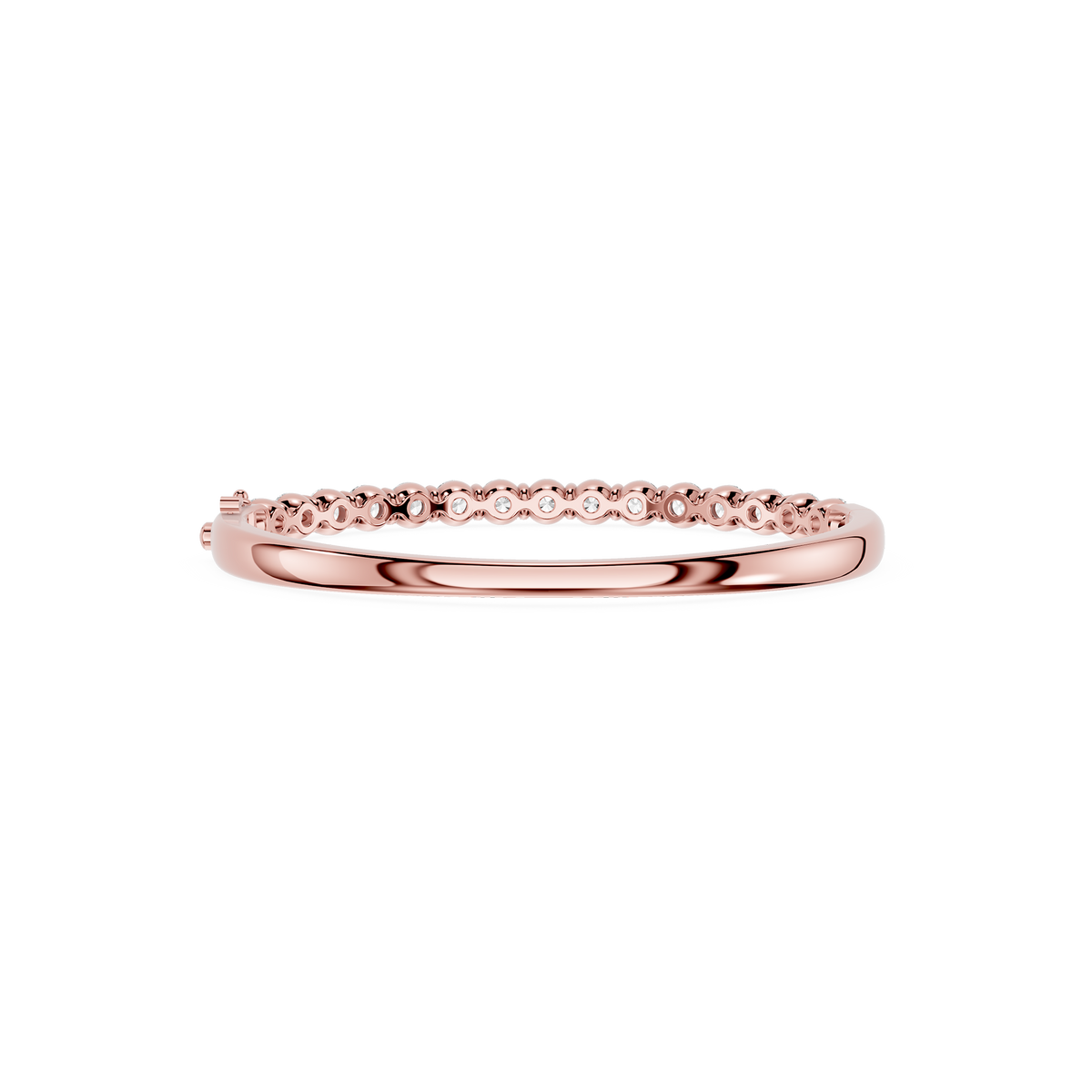 Rose gold ring with small diamonds on a white background