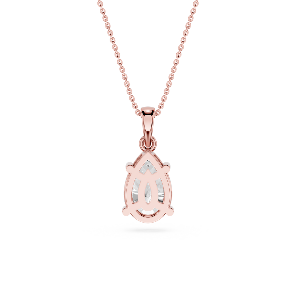 Back View Of Rose Gold 2 Ct Pear Shape Lab Grown Diamond Pendant in 4 Prong Setting