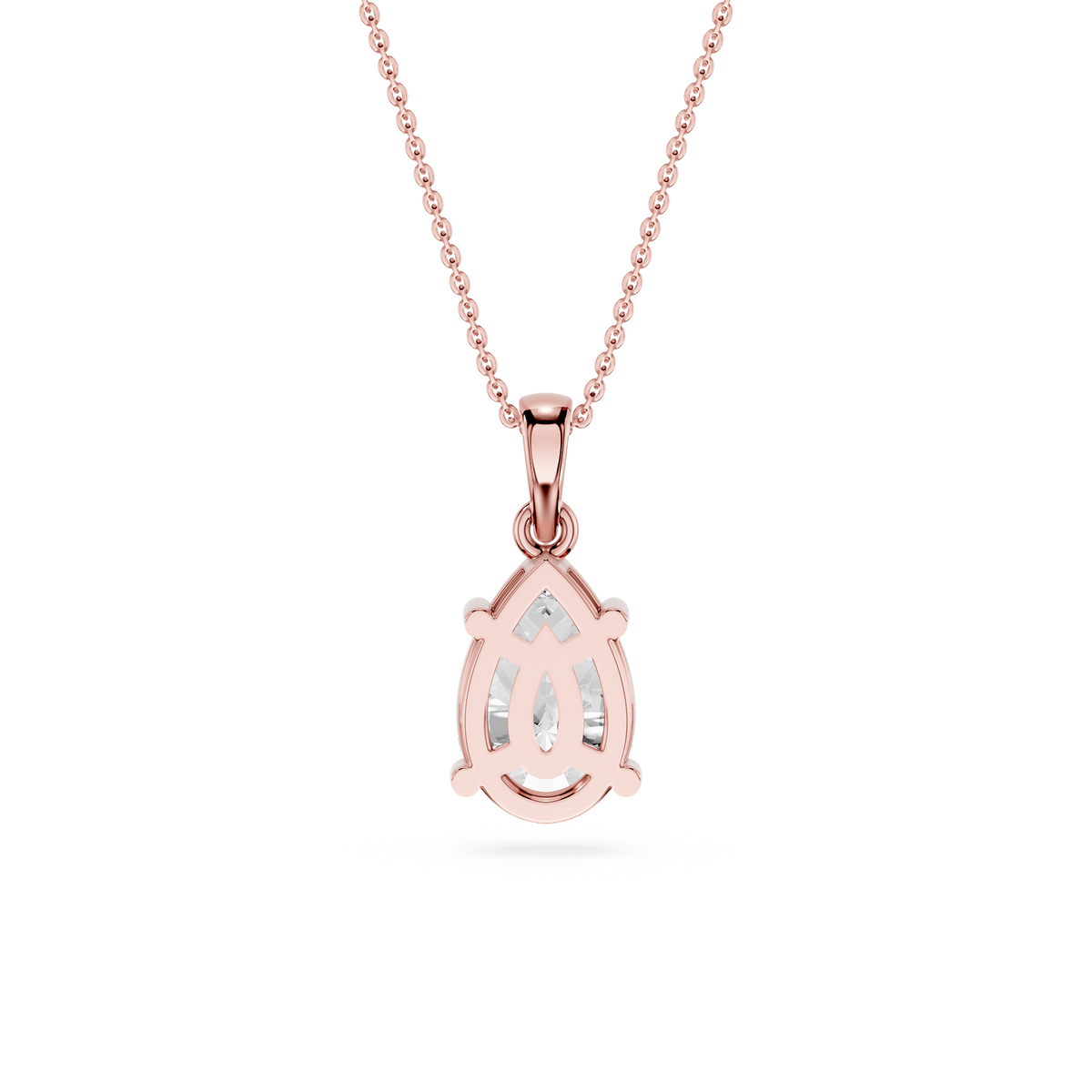 Back View Of Rose Gold 2 Ct Pear Shape Lab Grown Diamond Pendant in 4 Prong Setting