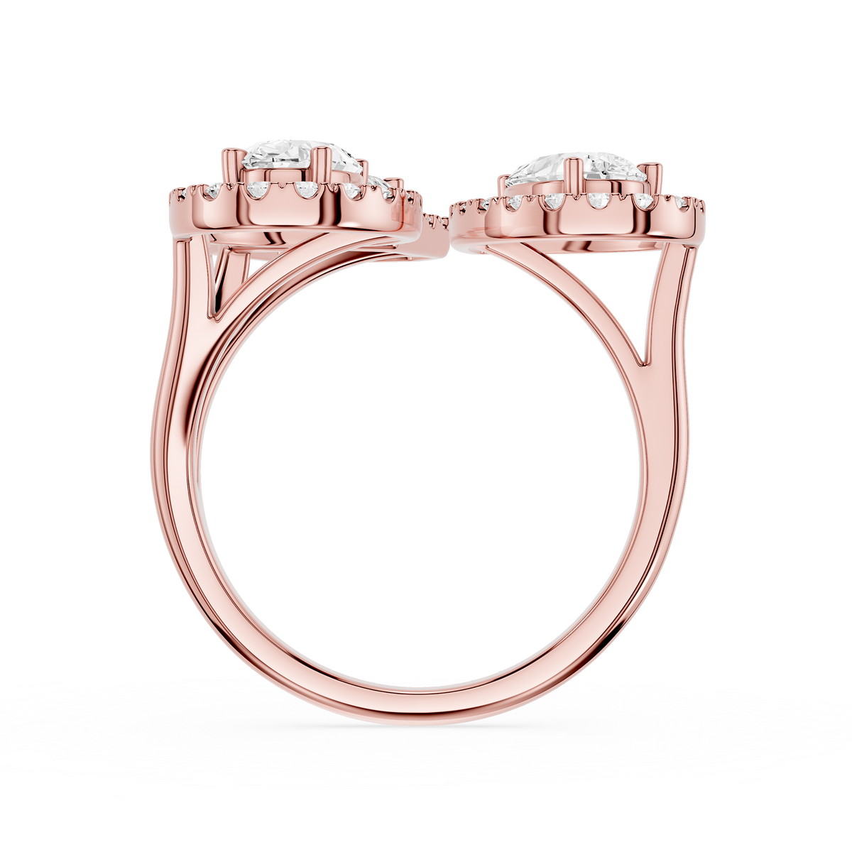 Rose gold 3 Stone Multi Shape Lab Diamond Halo Statement Engagement Ring