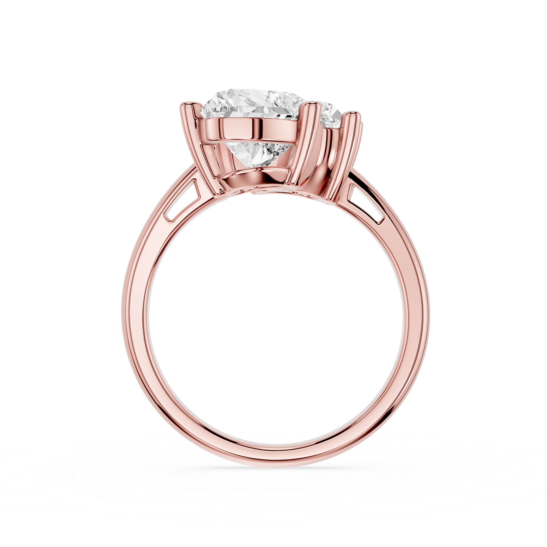 Rose gold solitaire engagement ring with a round brilliant-cut diamond center stone, shown on a clean white background.