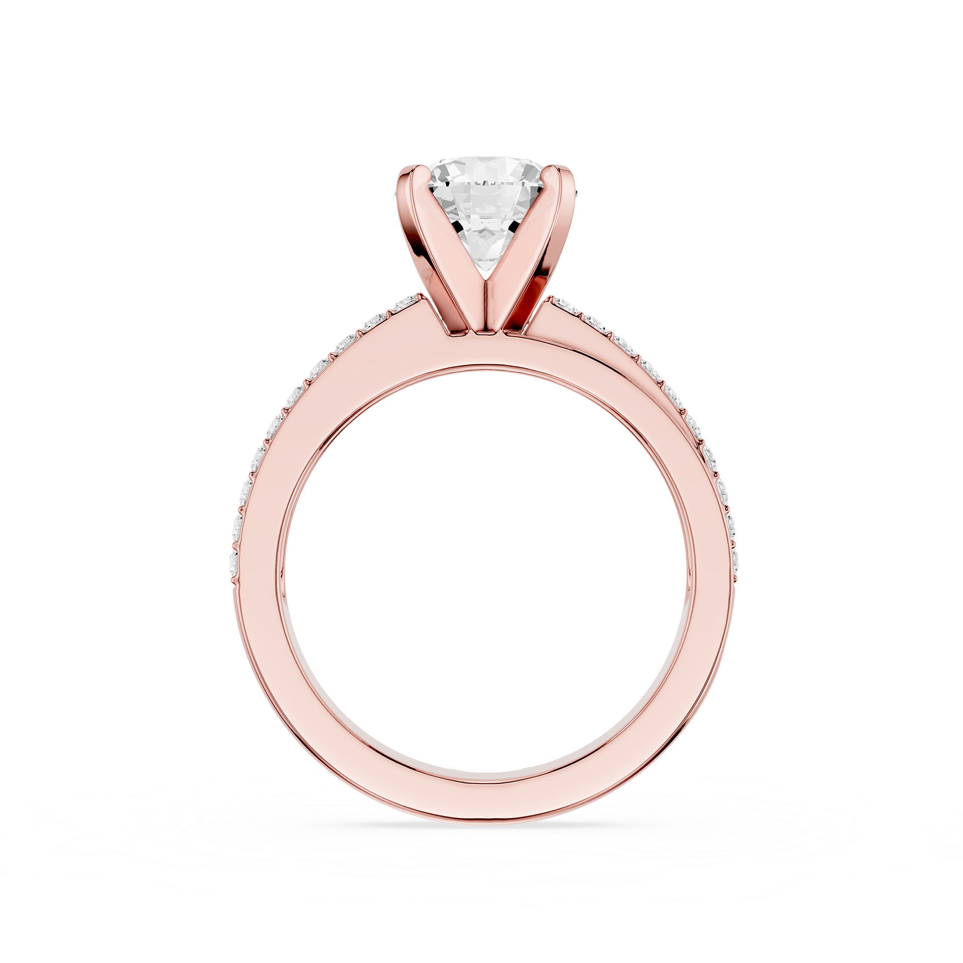 Rose gold ring with a diamond on a white background