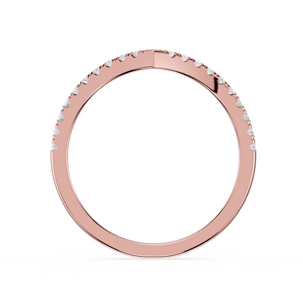 Rose gold ring with small diamonds on a white background