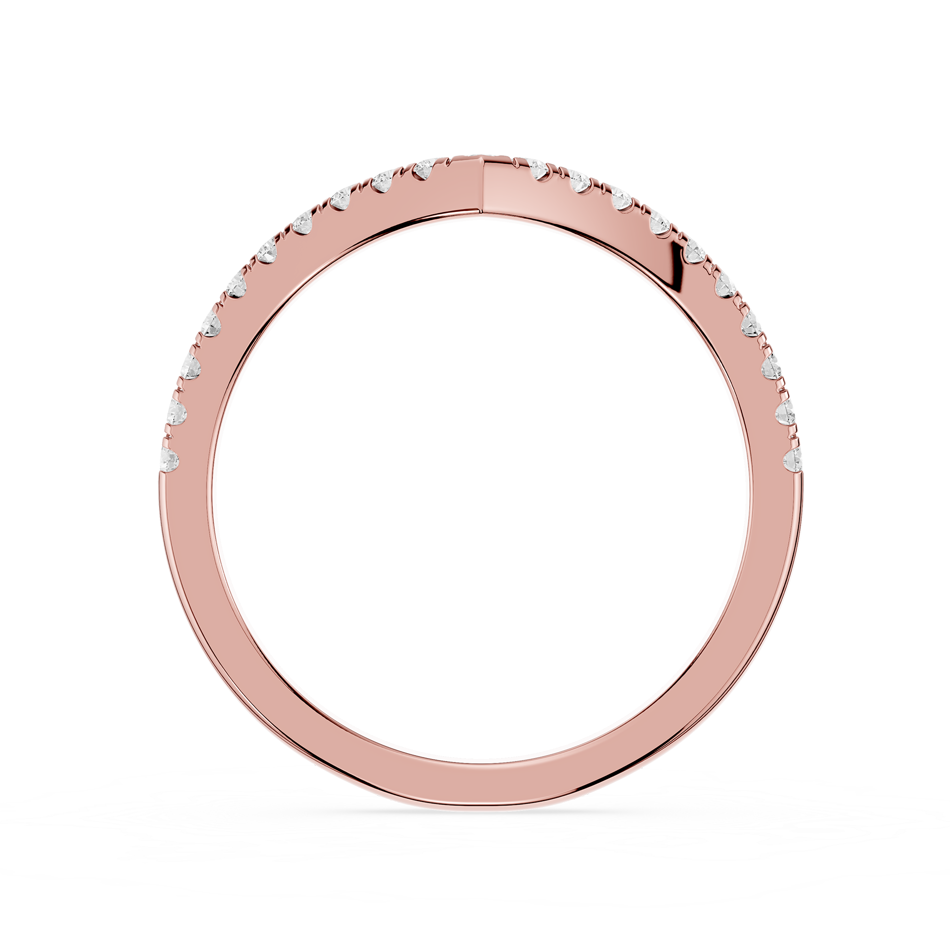 Rose gold ring with small diamonds on a white background