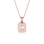 Rose gold pendant necklace on a white background