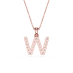 Rose gold necklace with a letter 'W' pendant on a white background
