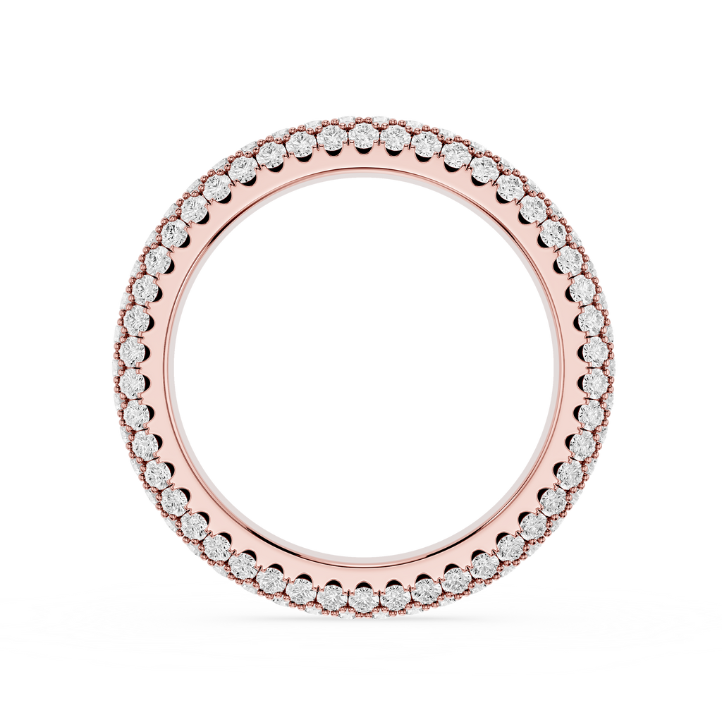 Rose gold ring with small diamonds on a white background