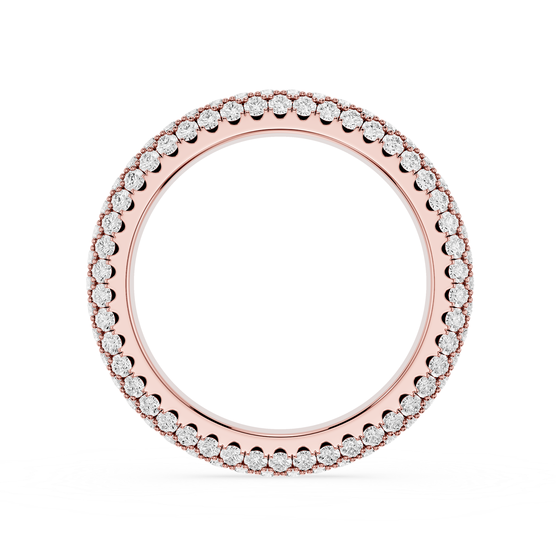 Rose gold ring with small diamonds on a white background