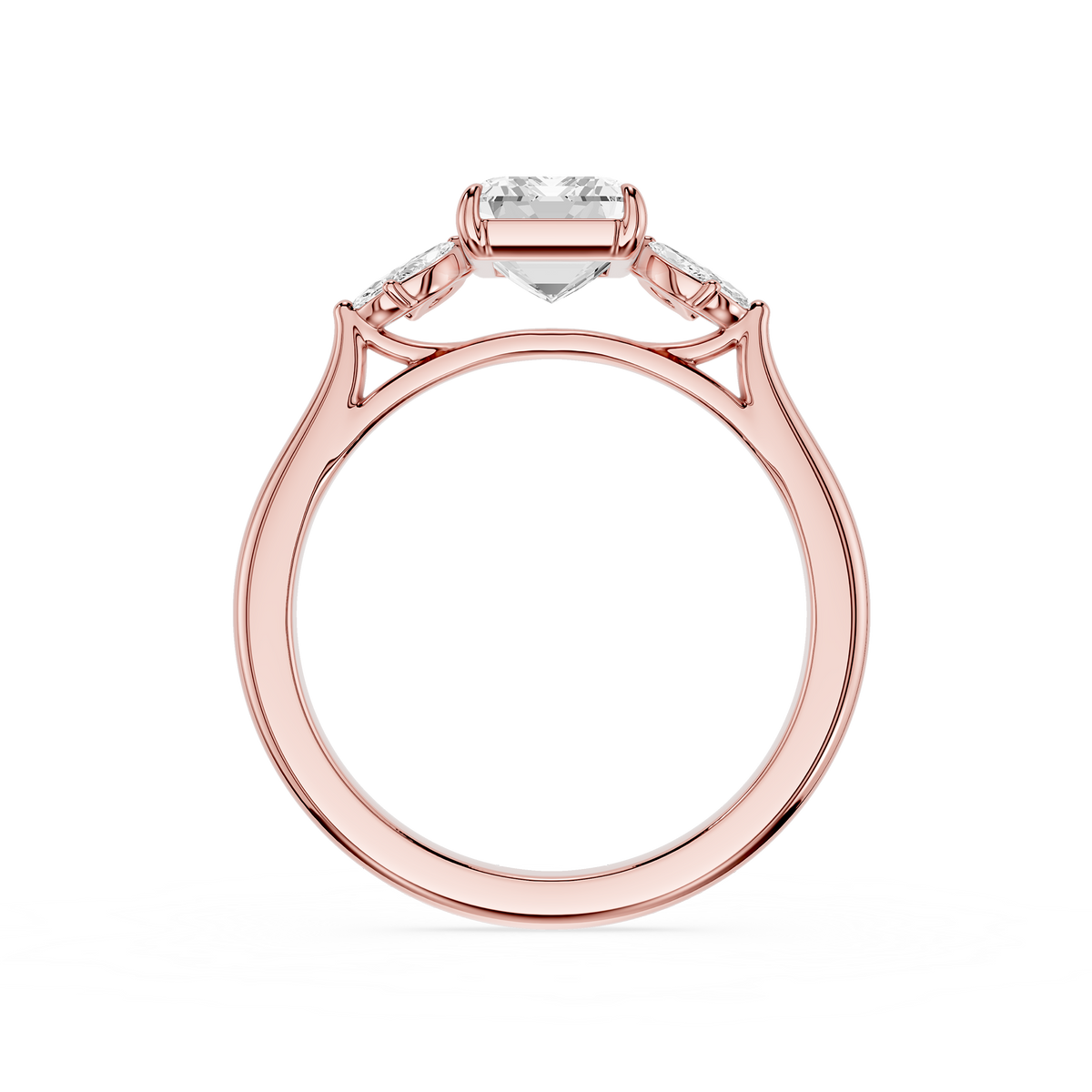 Rose Gold Engagement Ring with Emerald Lab Diamond, Marquise Diamond Petal Accents, Bridal Fashion Ring, Proposal Jewelry, Wedding Ring for Women