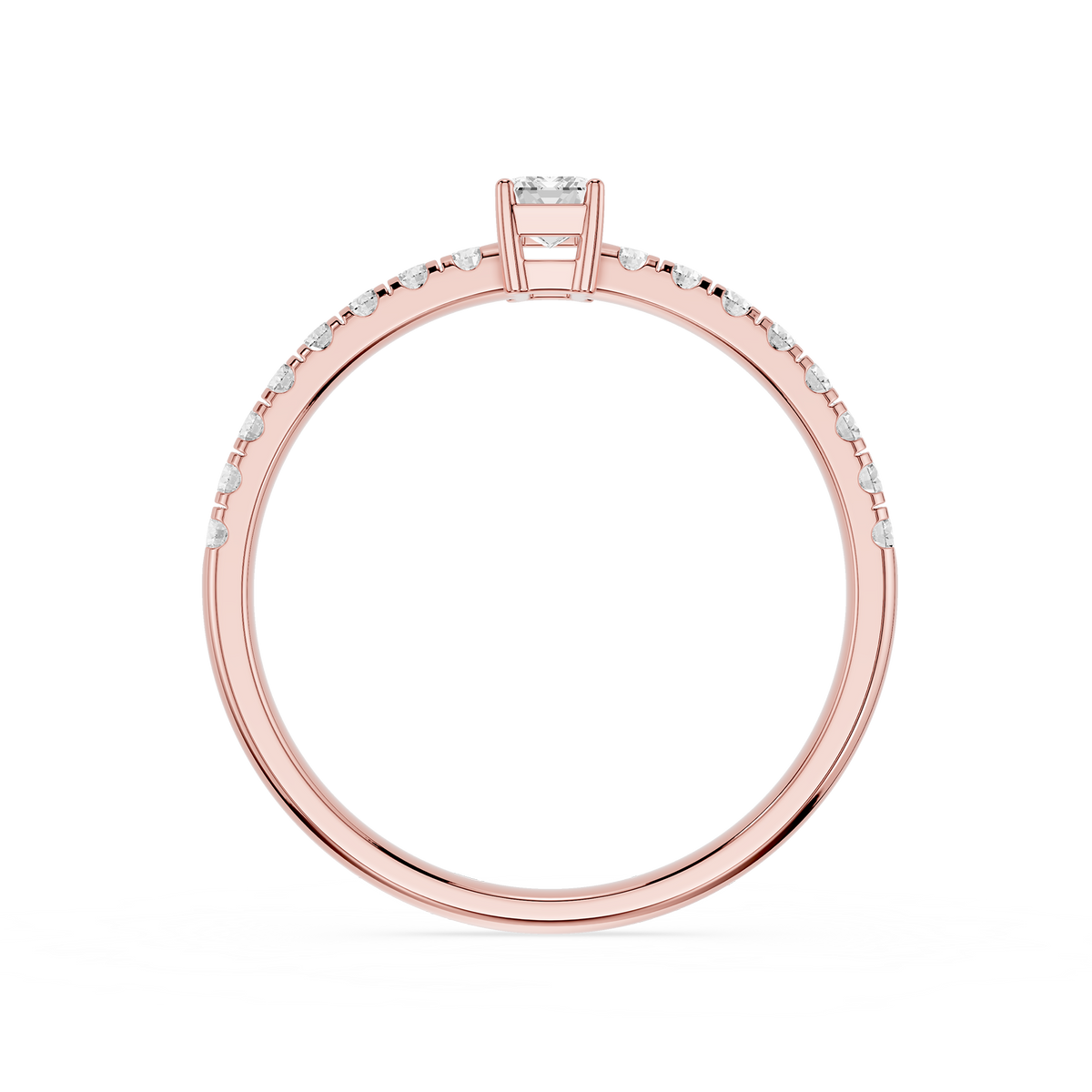Rose gold Emerald Cut Lab Diamond Thin Pave Solitaire Engagement Ring