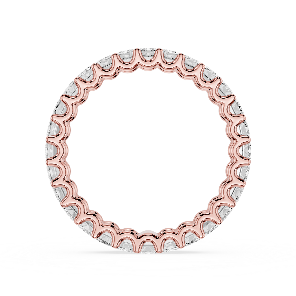 Rose gold ring with small diamonds on a white background
