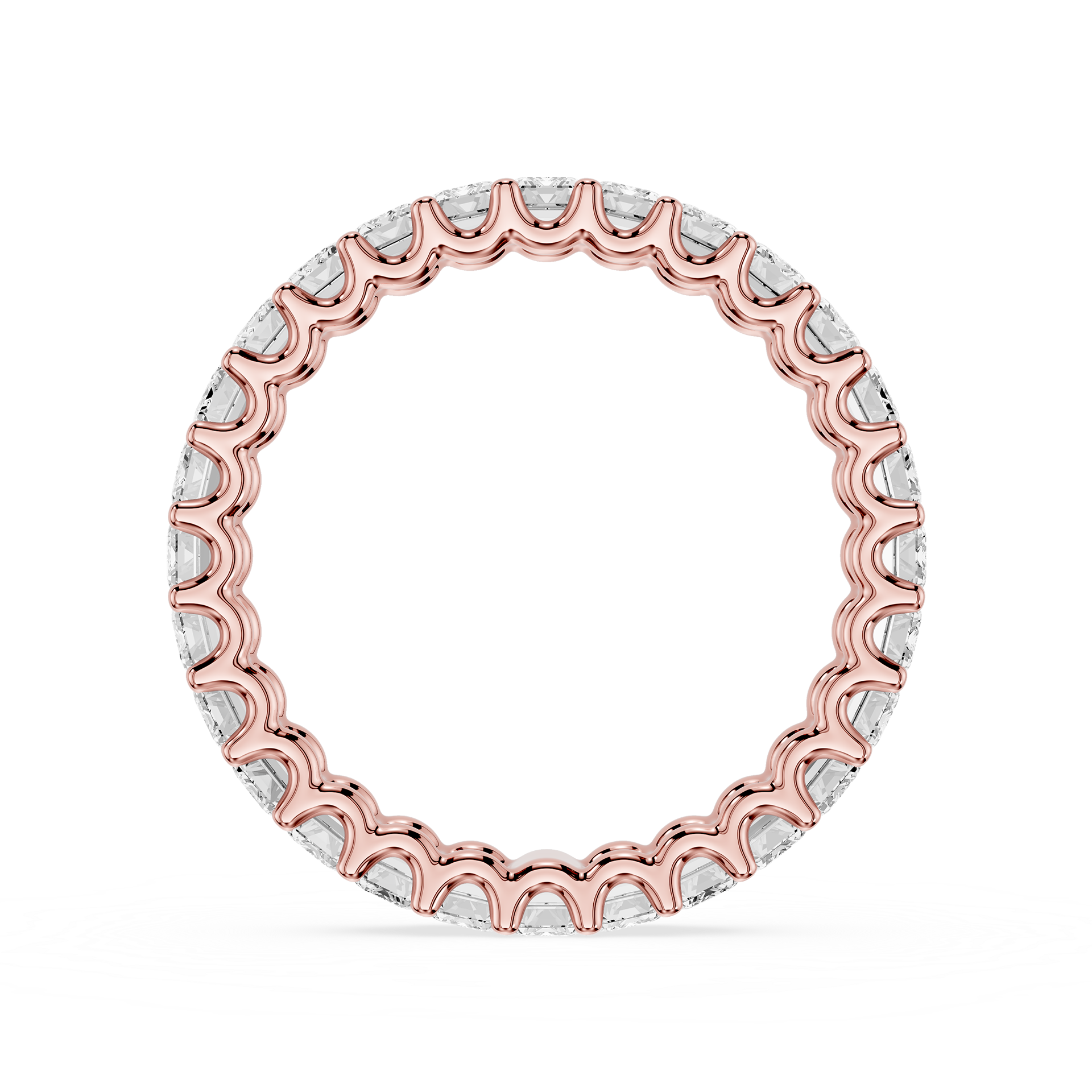 Rose gold ring with small diamonds on a white background