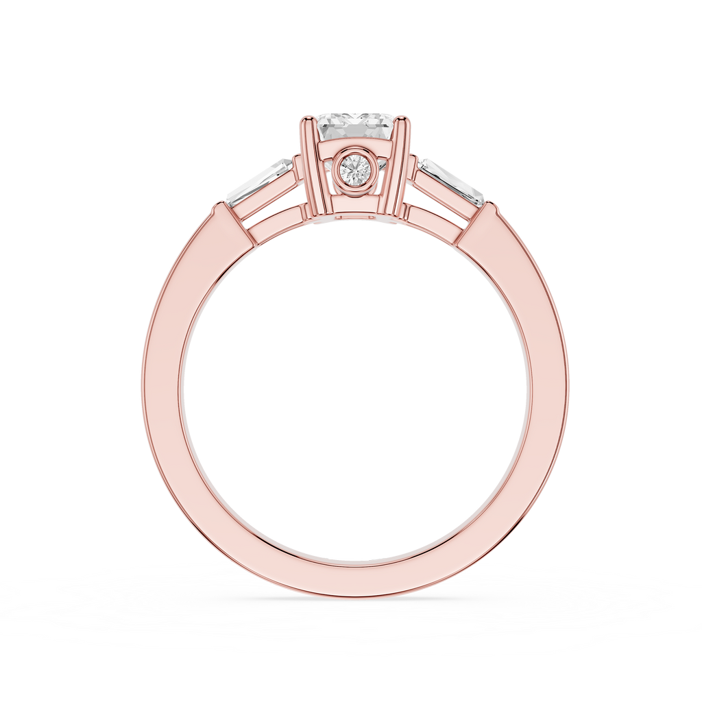 Rose gold ring with a diamond on a white background