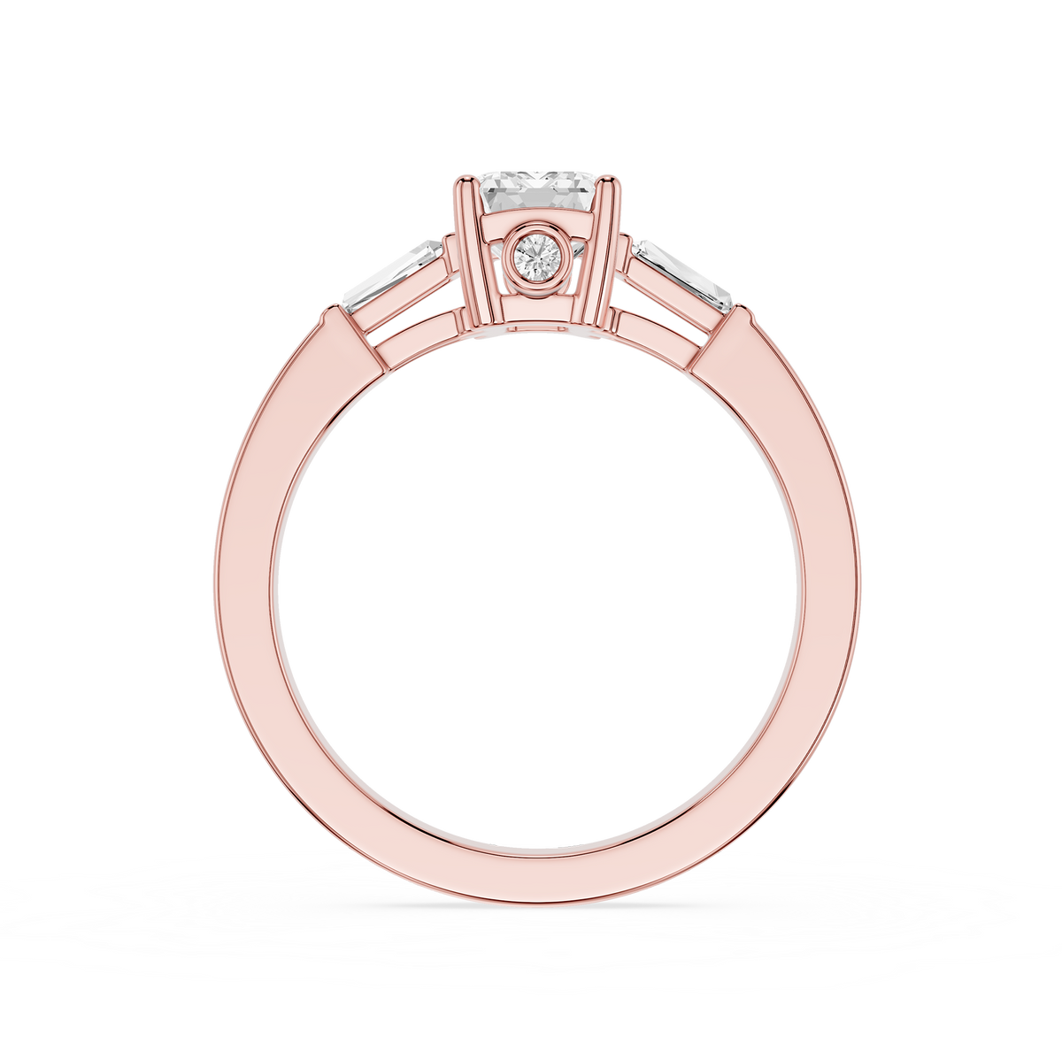 Rose gold Emerald Lab Diamond Trapezoid Three Stone Engagement Ring