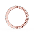 Rose gold ring with diamonds on a white background