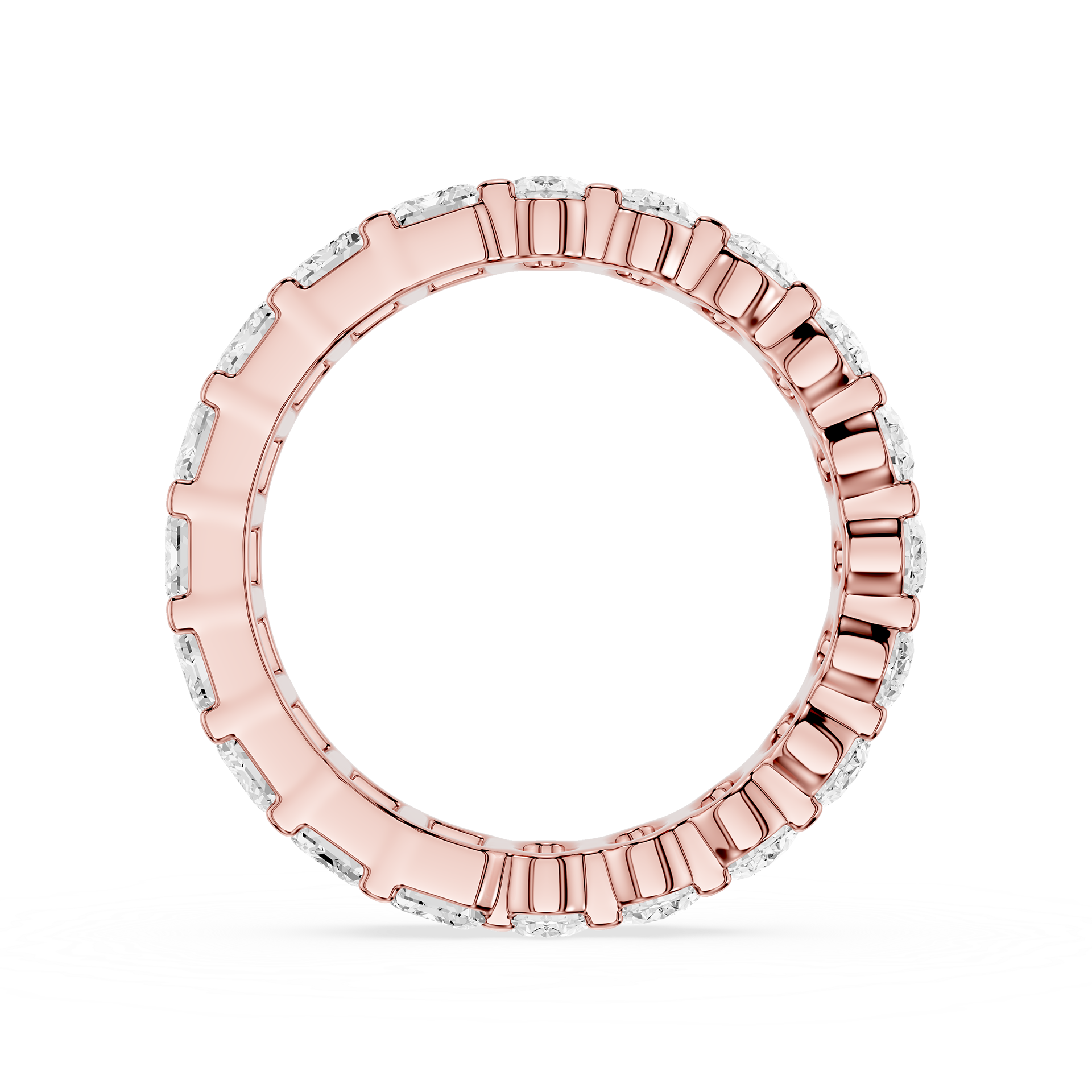 Rose gold ring with diamonds on a white background