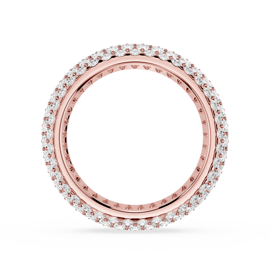 Rose gold ring with diamond accents on a white background