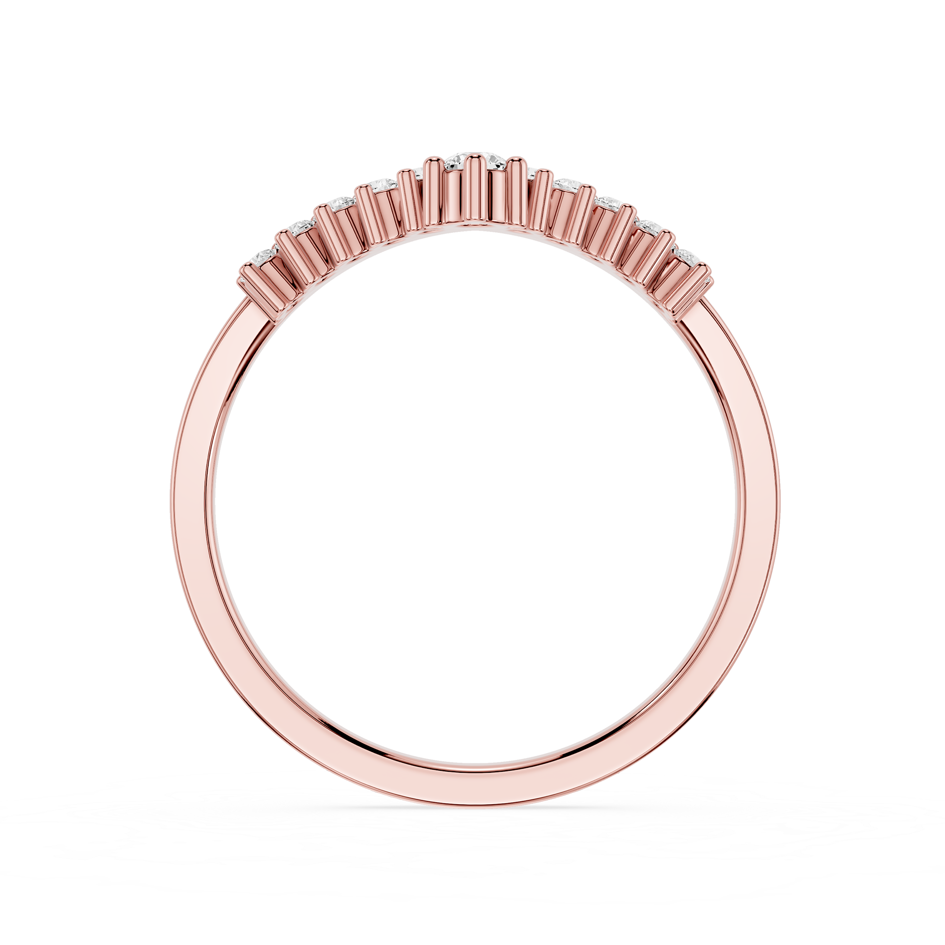 Rose gold ring with small diamonds on a white background
