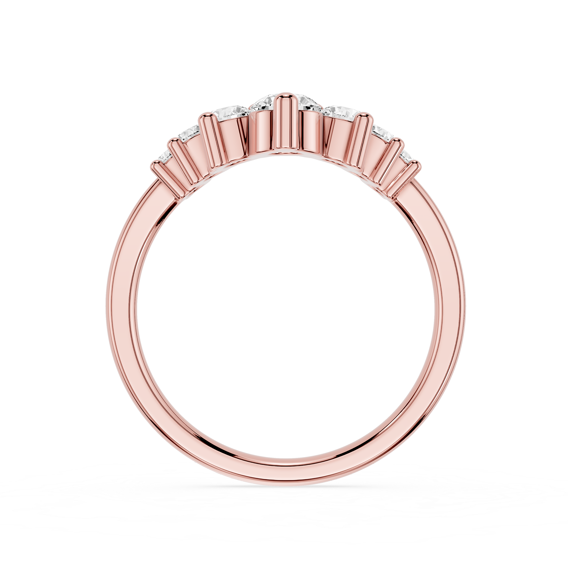 Rose gold ring with diamonds on a white background