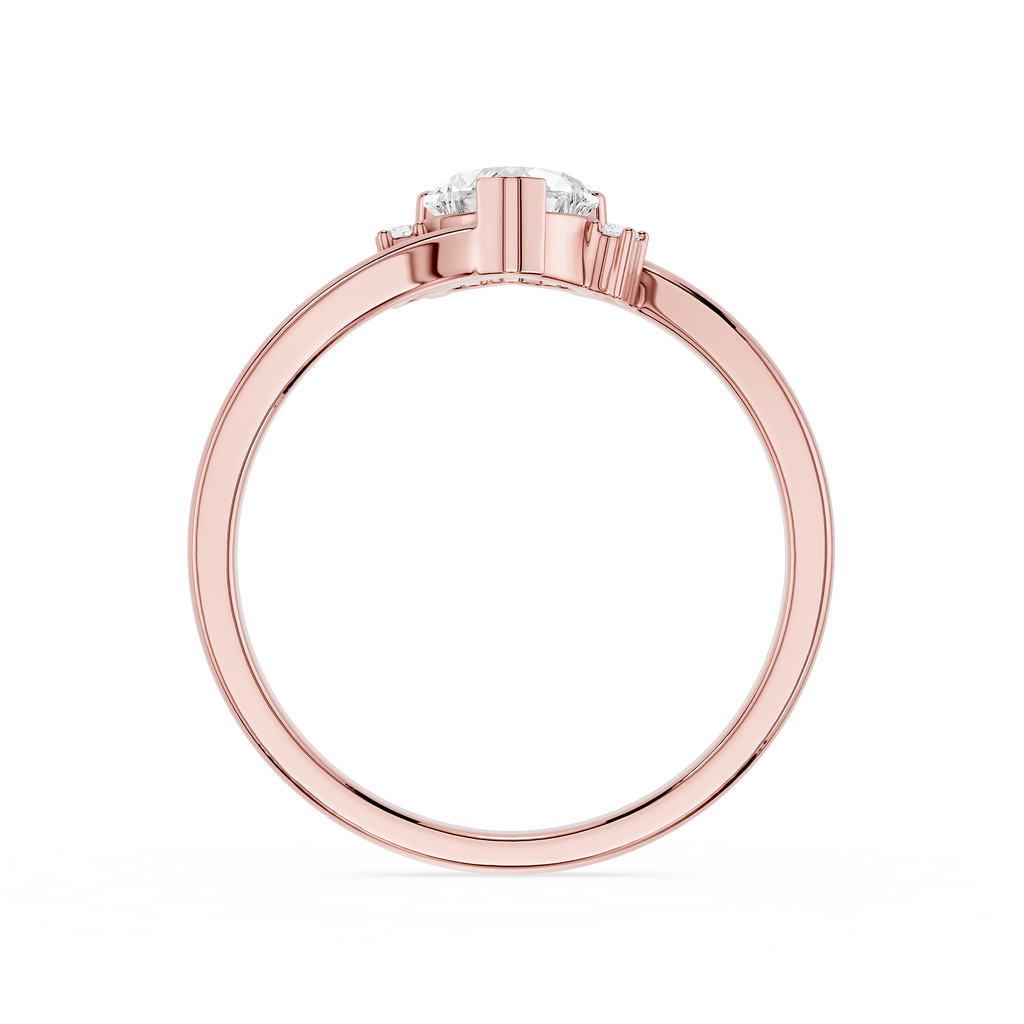 Rose gold ring with a diamond on a white background