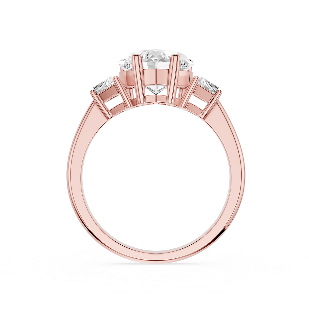 Rose gold ring with a diamond on a white background