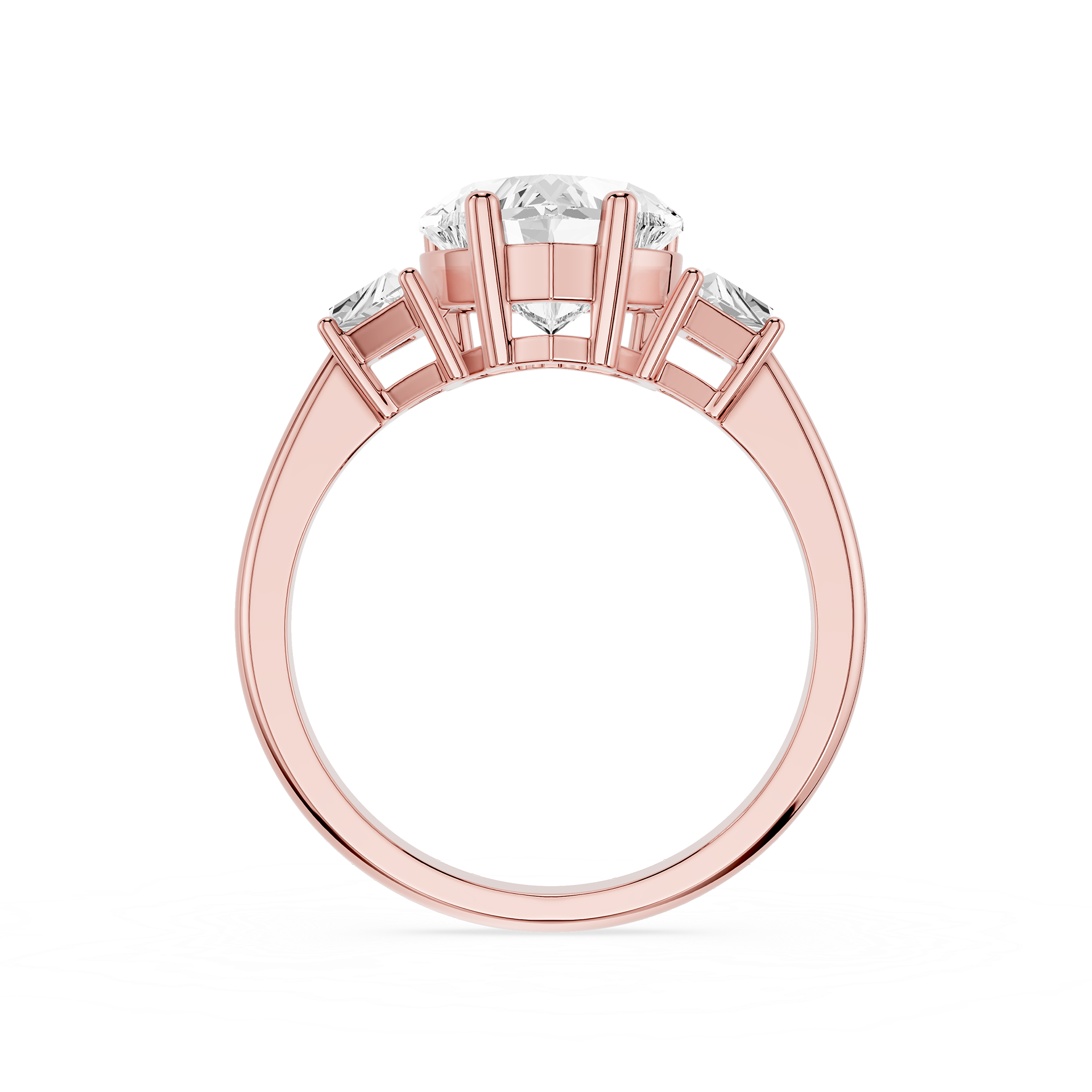 Rose gold ring with a diamond on a white background