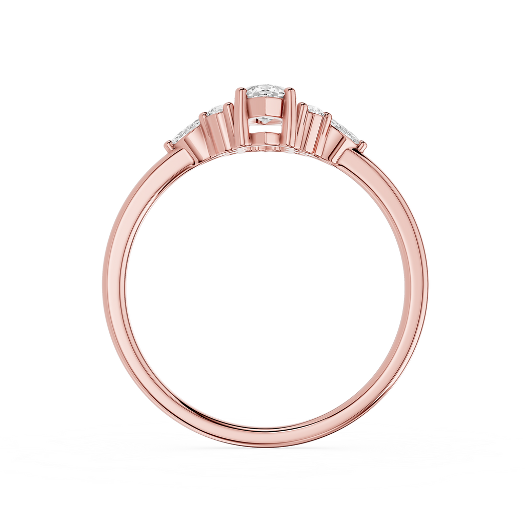 Rose gold ring with diamonds on a white background