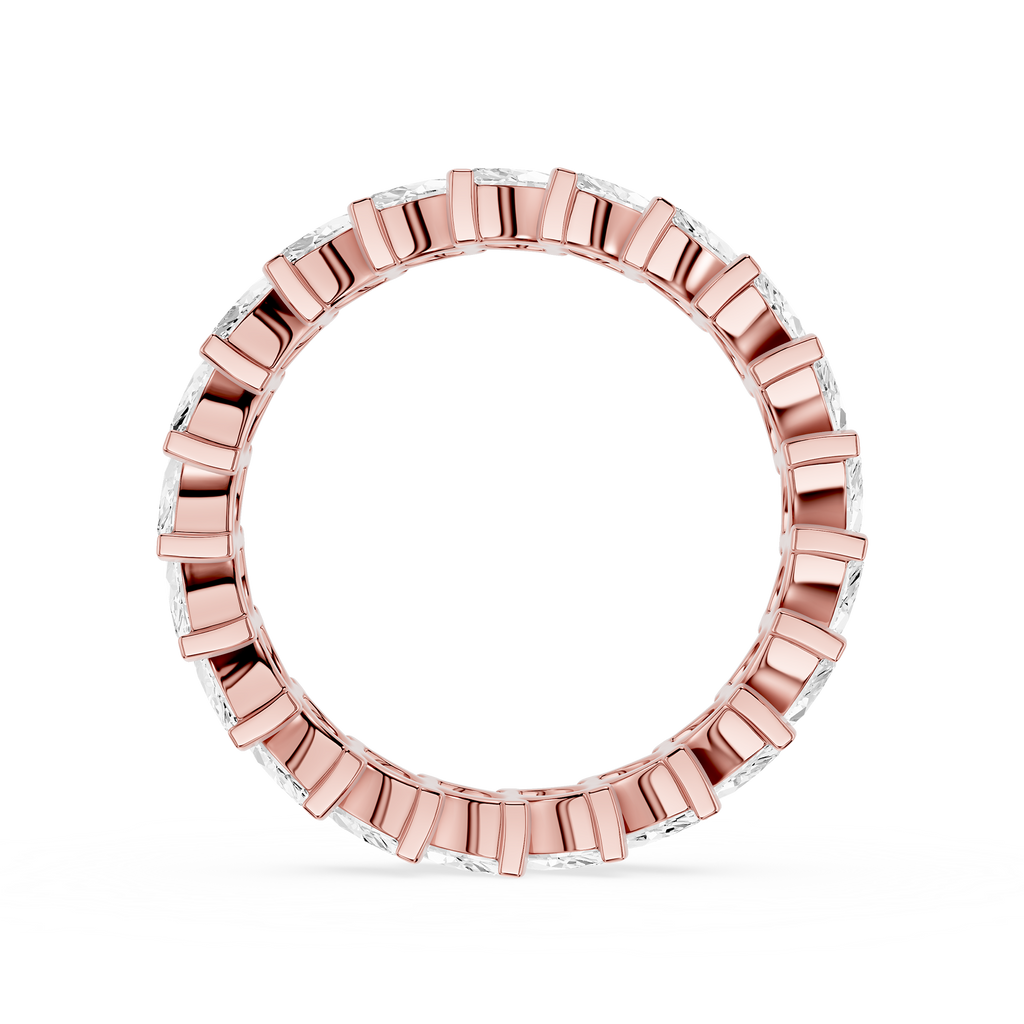 Rose gold ring with diamonds on a white background