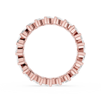 Rose gold ring with diamonds on a white background