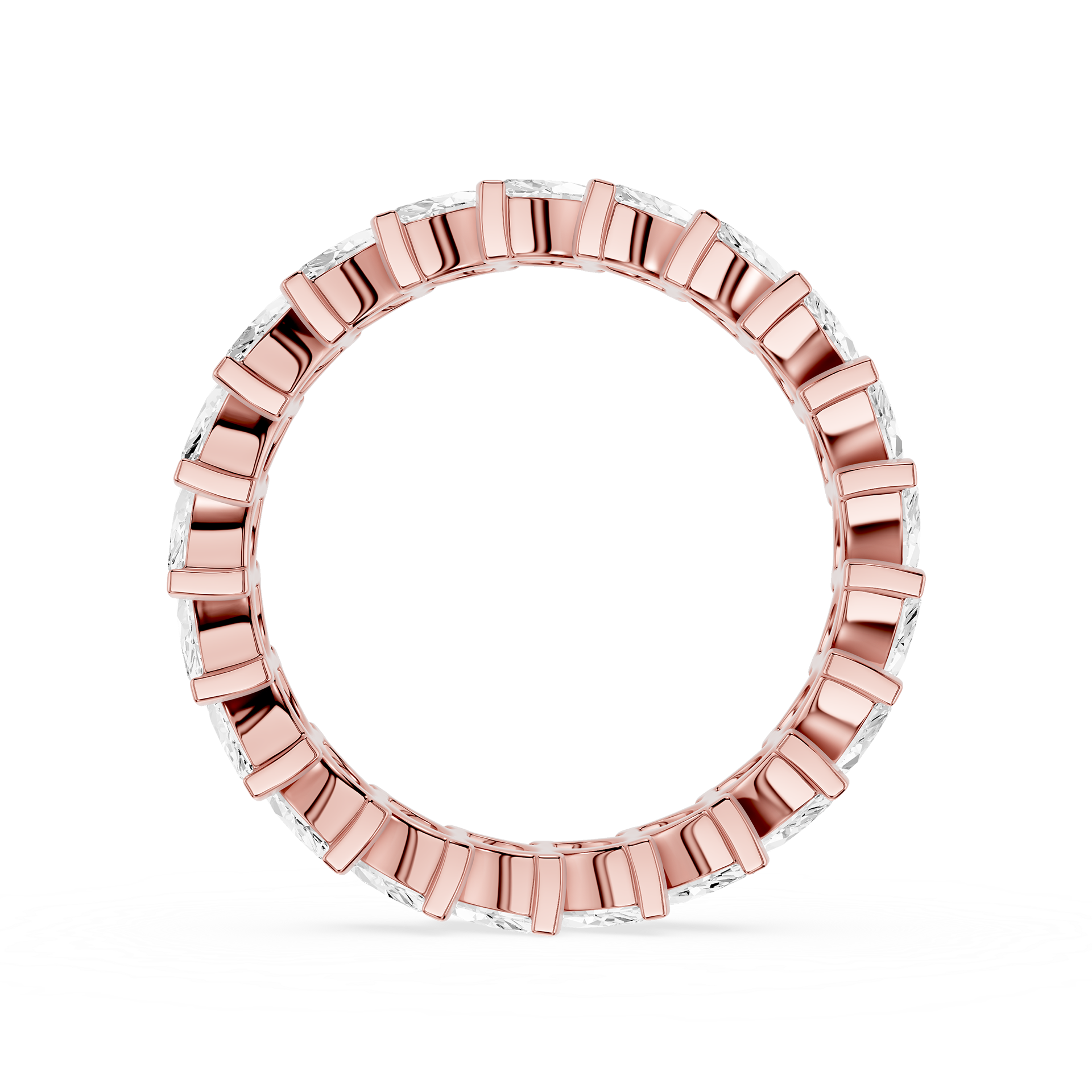 Rose gold ring with diamonds on a white background