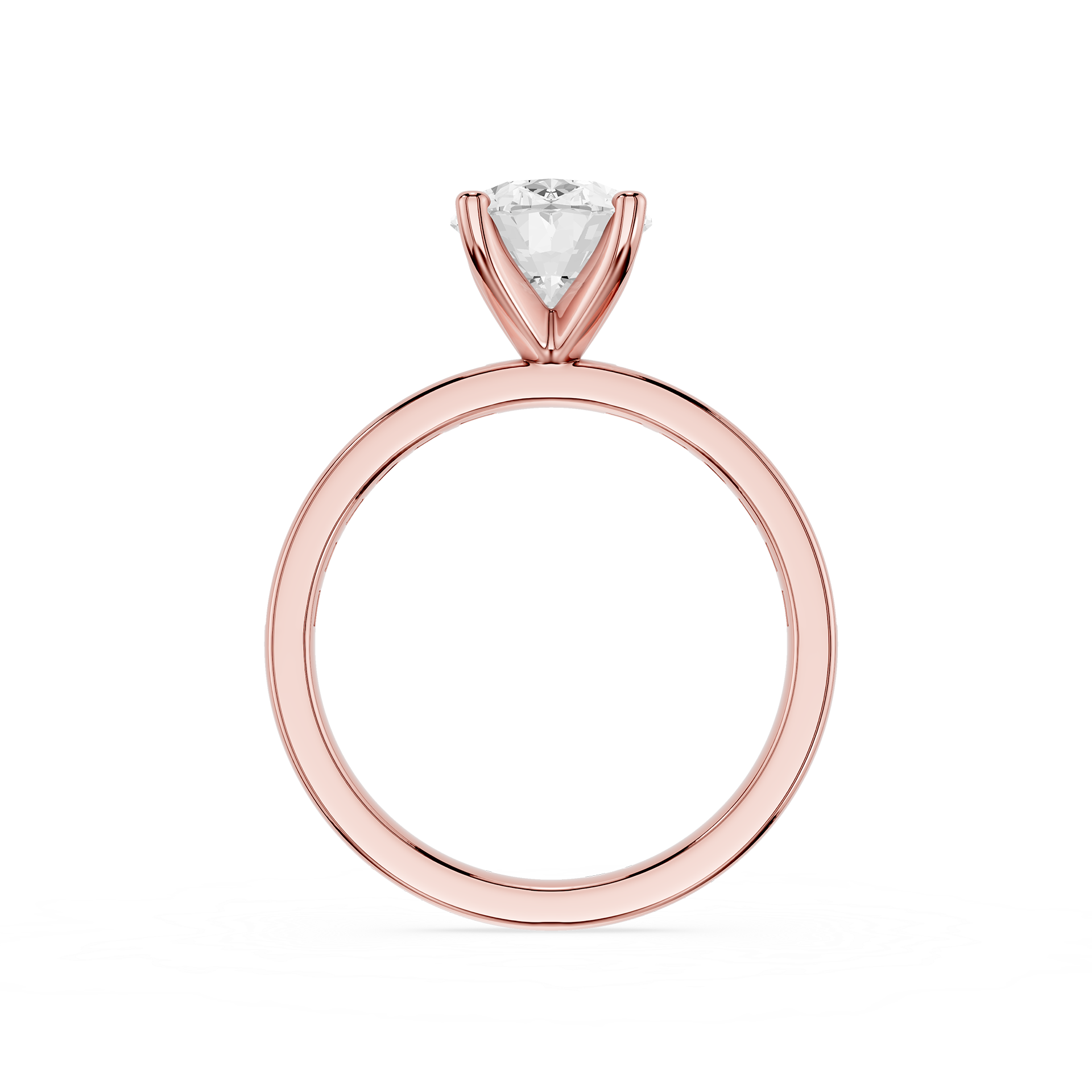 A rose gold solitaire engagement ring with a triangular-cut clear gemstone, shown on a plain white background.