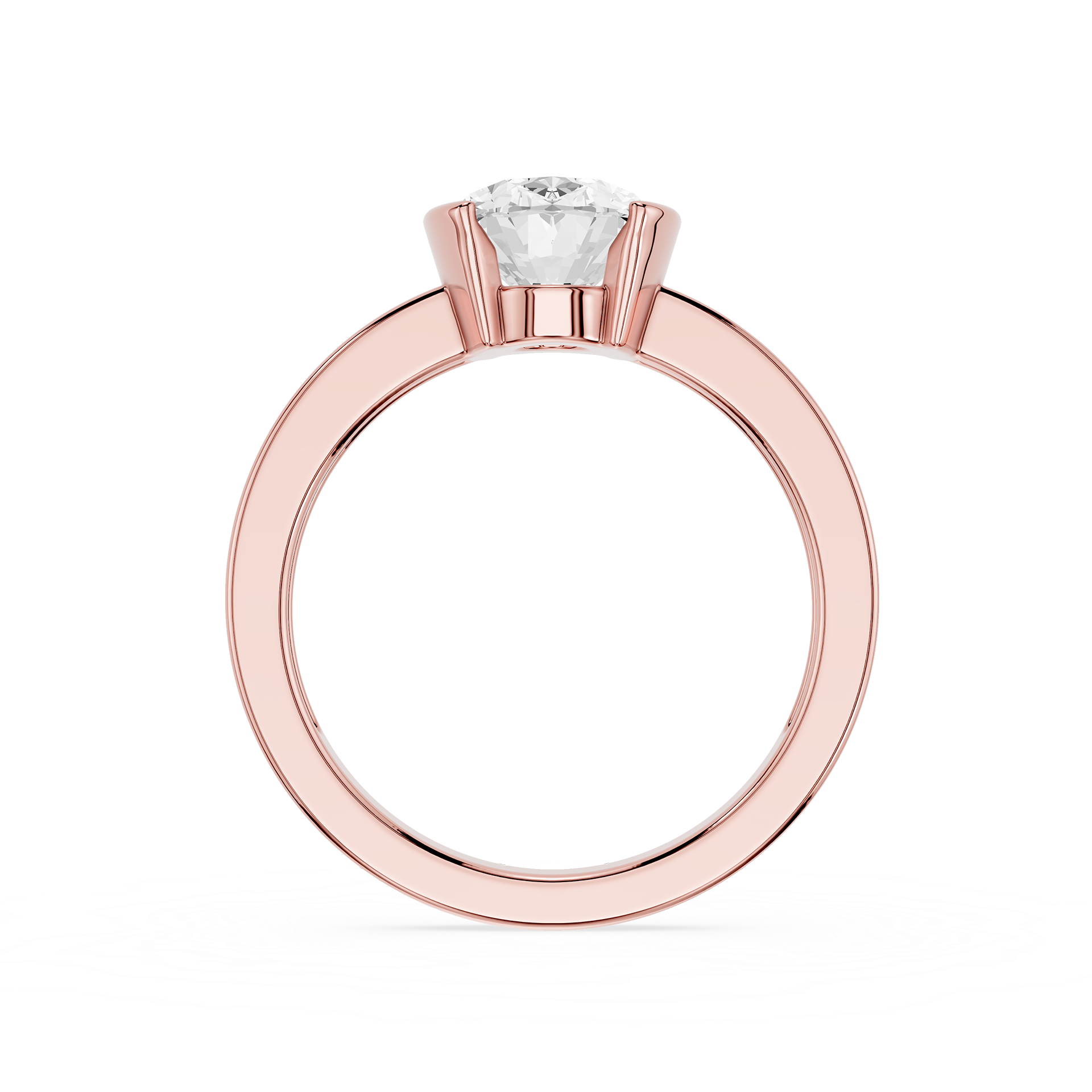 Rose gold ring with a diamond on a white background
