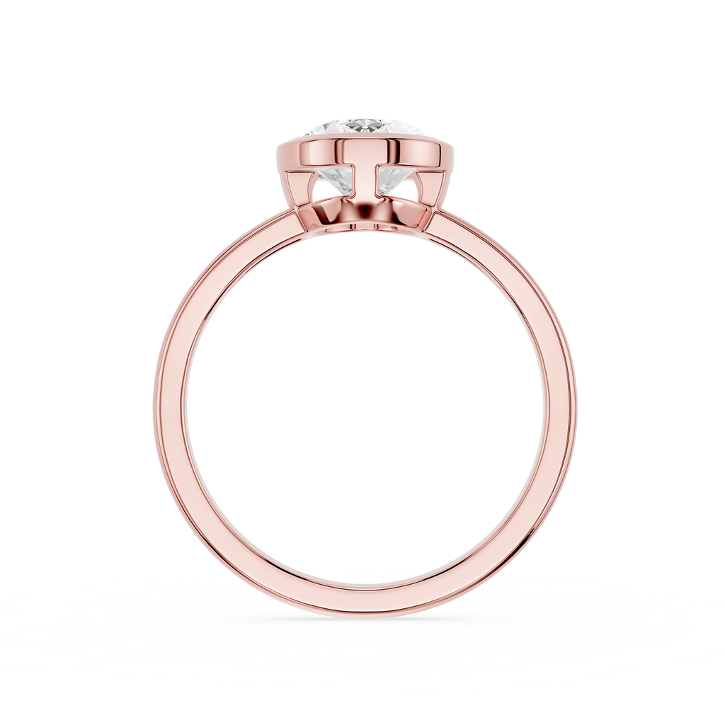 Rose gold ring with a diamond on a white background