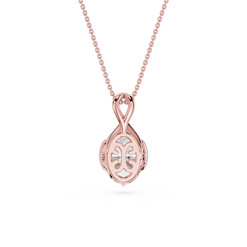 Rose gold necklace with a pendant on a white background