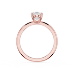 Rose gold ring with a diamond on a white background