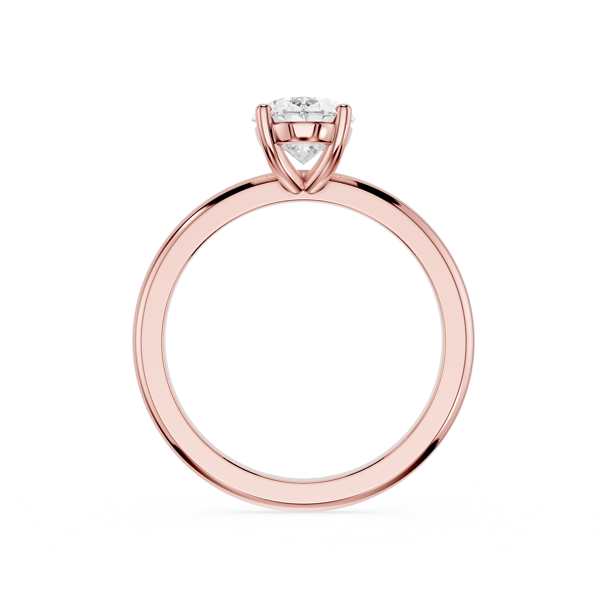 Rose gold ring with a diamond on a white background