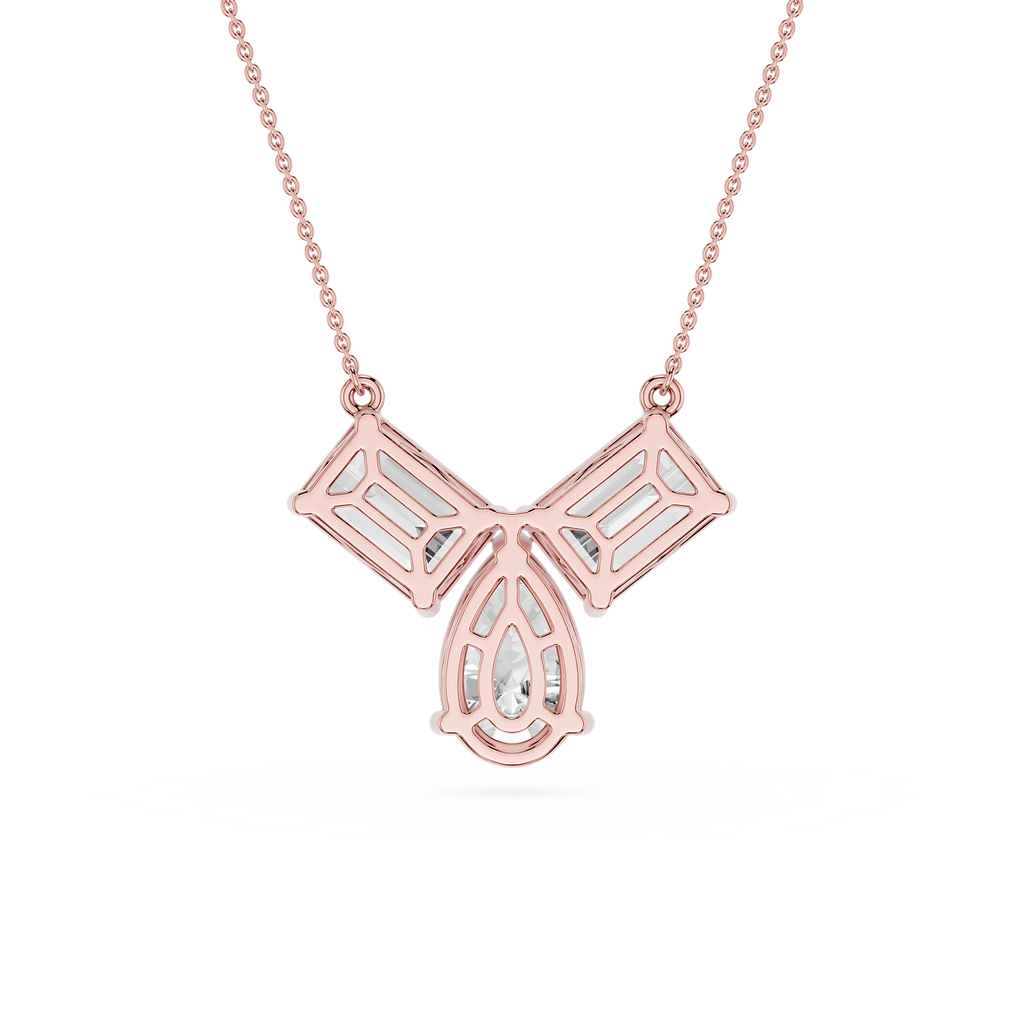 Rose gold necklace with a decorative pendant on a white background