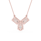Rose gold necklace with a decorative pendant on a white background