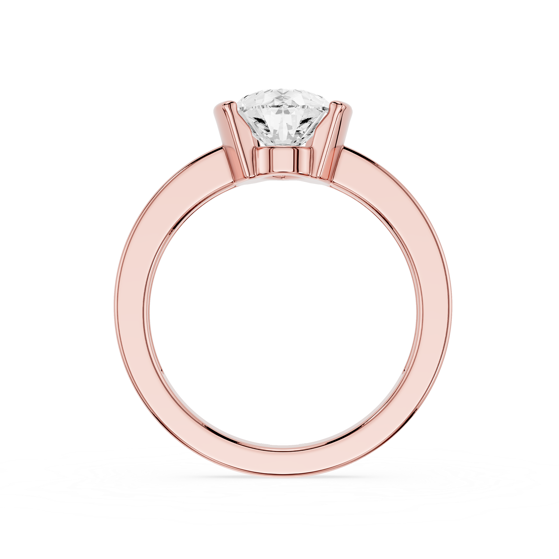 Rose gold ring with a diamond on a white background