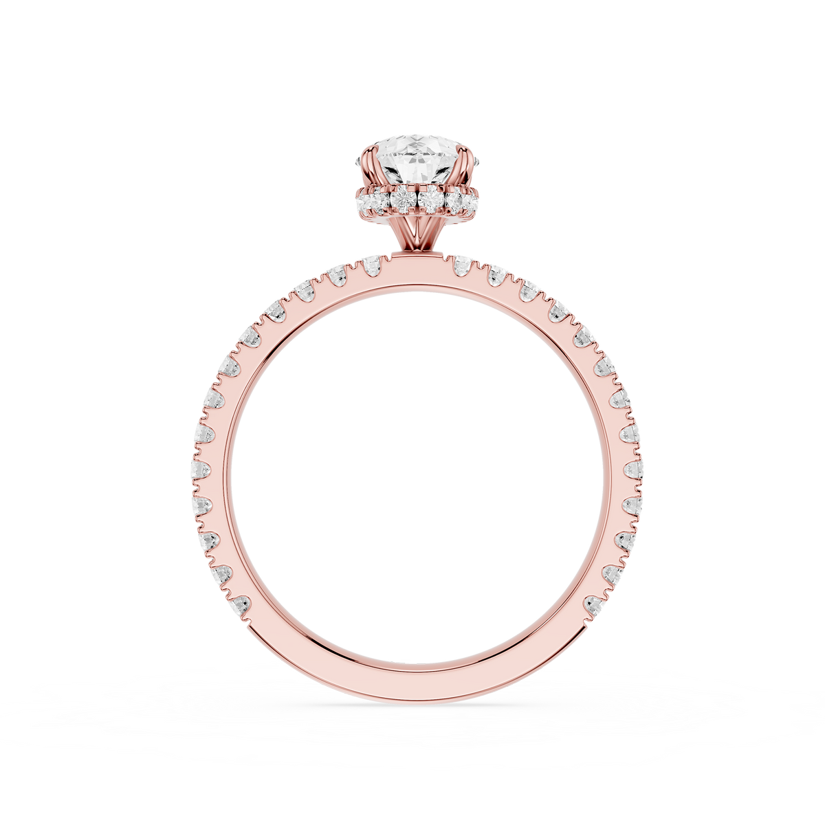 Rose gold Pear Cut Lab Grown Diamond Hidden Halo Pave Engagement Ring