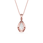 Rose gold teardrop pendant necklace on a white background