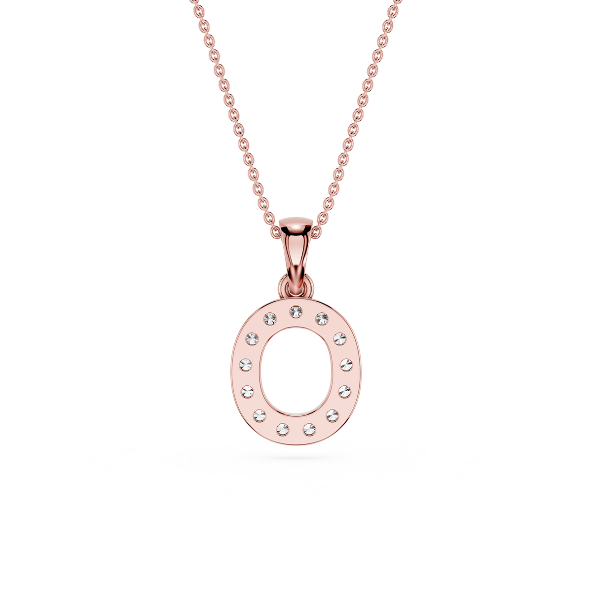 Back View Of Rose Gold Personalized Pave Letter O Lab Grown Diamond Pendant