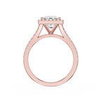 Rose gold ring with diamond on a white background