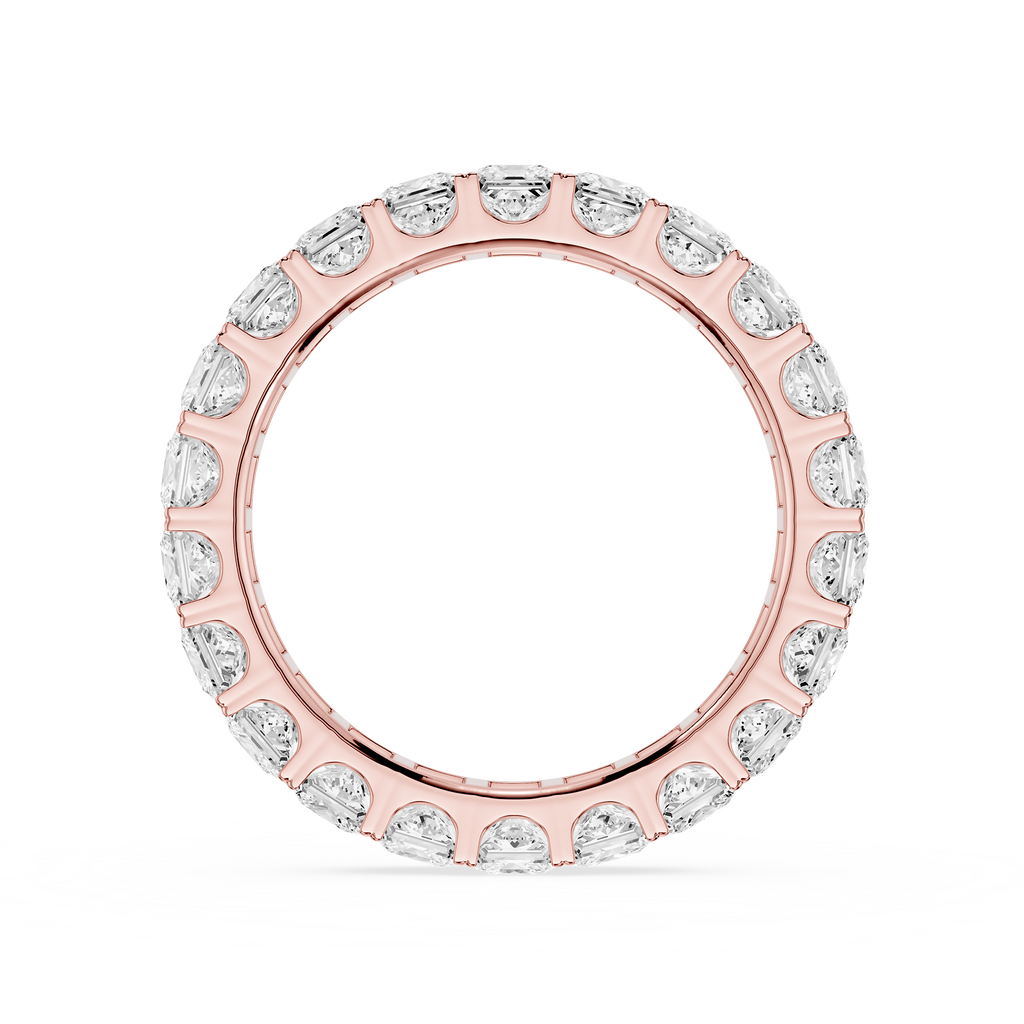 A Rose gold eternity ring paved with square-cut clear diamonds, shown on a clean white background.