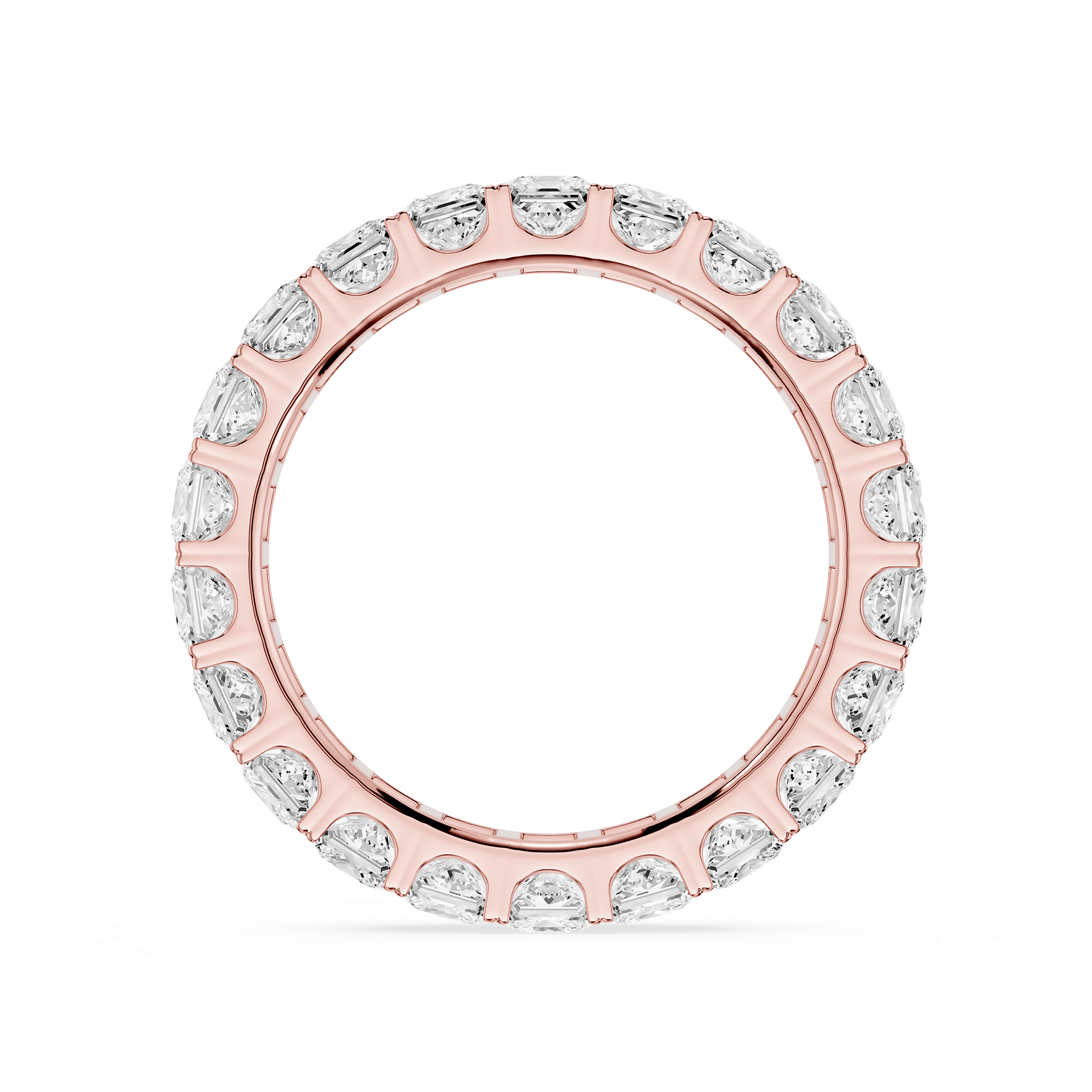 A Rose gold eternity ring paved with square-cut clear diamonds, shown on a clean white background.