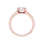 Rose gold ring with a diamond on a white background