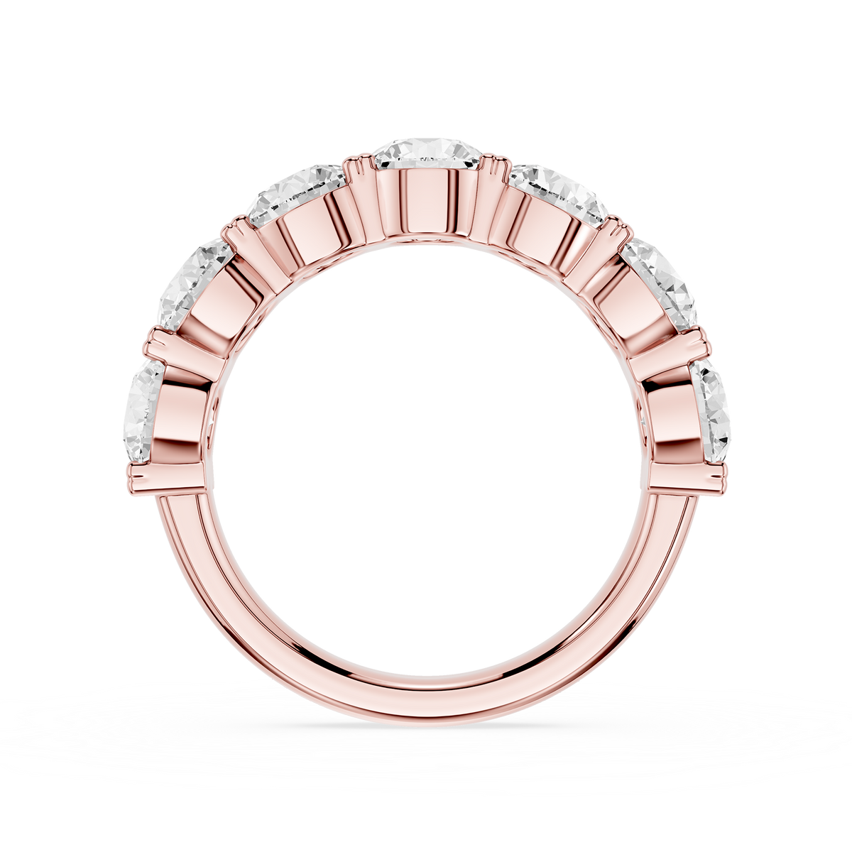 A rose gold Rose Gold Diamond Wedding Ring Featuring Round Lab Created Diamonds and Shared Prong Setting