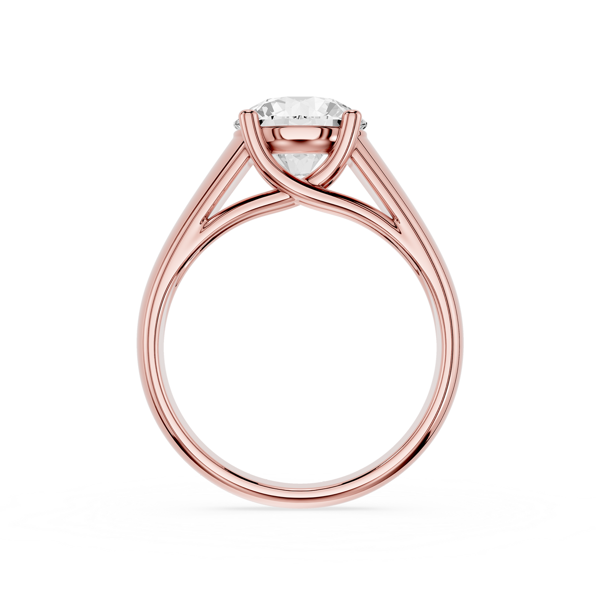 Back View Of Rose Gold Round Cut Four Prong Lab Diamond Wide Band Engagement Ring
